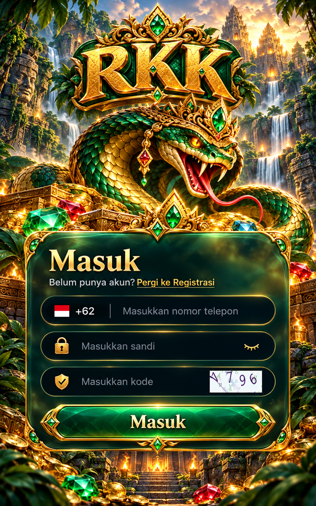 RKK Login dengan Raja Ular emas dan formulir masuk.